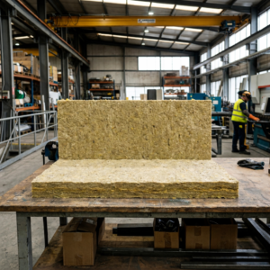 crea una placa de lana mineral, con un fondo industrial