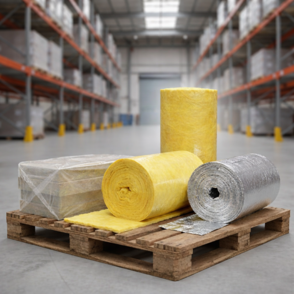 lana mineral fibra de vidrio reflectivo sobre tarima